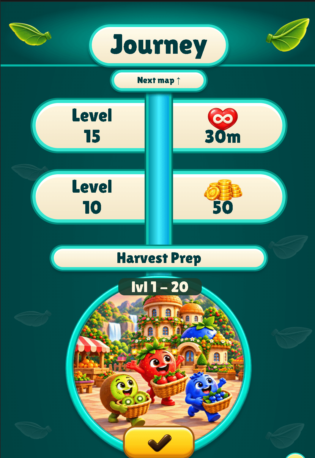 Current Flowpop Journey screen for the Harvest Prep world